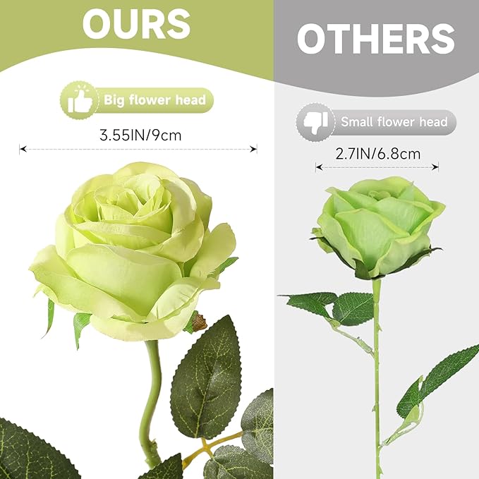 Tifuly Green Roses Artificial Flowers -12Pcs Realistic Single Long Stem Fake - Image 8