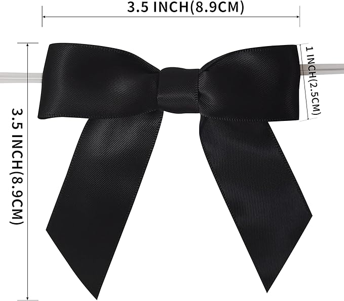 50pcs 3-1/2" Black Satin Ribbon Bows - Image 3