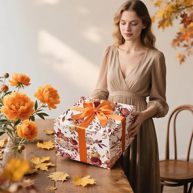 RUSPEPA Fall Floral Wrapping Paper Roll - Image 6