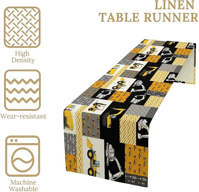 Excavator Table Runner, Boys Kids Construction Vehicles Equipment Trucks - Image 3