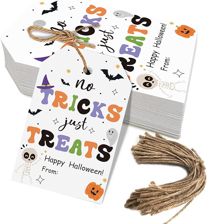 Aukolass 50pcs Trick Or Treat Favor Tags, Happy Halloween Day Gift Tags and by Aukolass