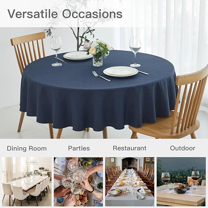 maxmill Round Linen Textured Tablecloth Spill-Proof Stainproof Wrinkle Free - Image 9