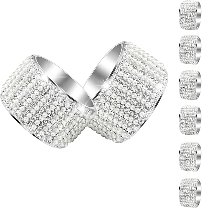 Diamond Pearls12cs Napkin Rings Rhinestone Crystal Glass Framed Napkin Holder by RAYYXP