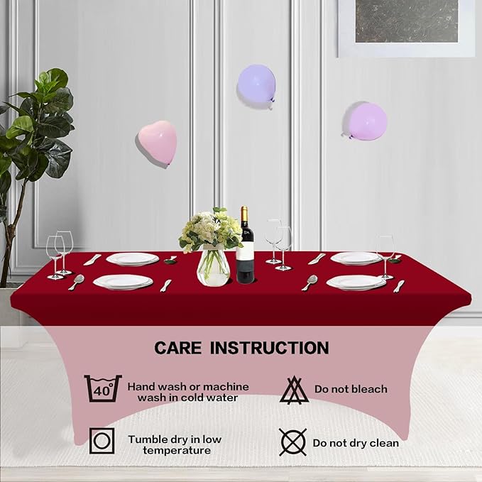 IVAPUPU 6FT Table Cloth for Rectangular Fitted Events Stretch Burgundy Table - Image 5