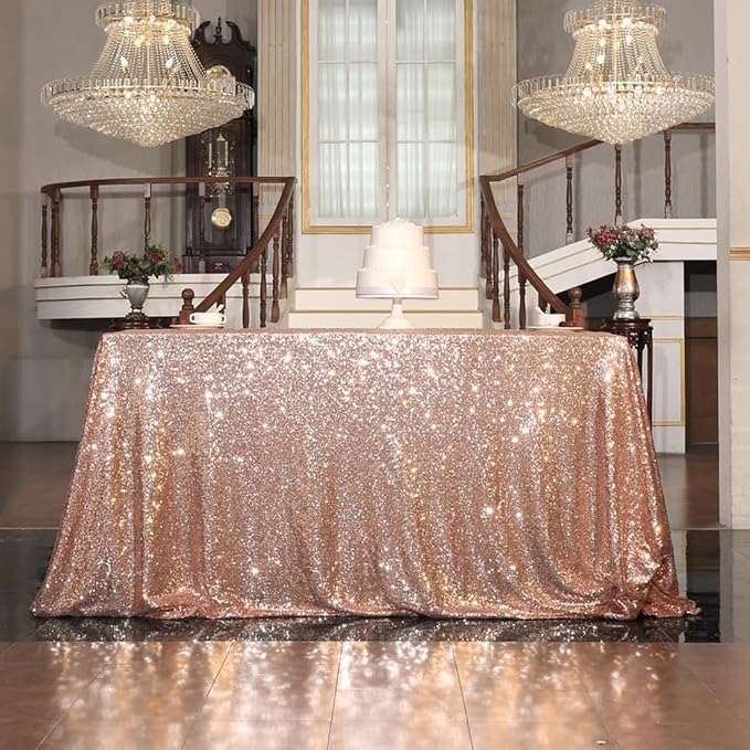 SquarePie Sequin Tablecloth 50 x 72 Inch Rose Gold Sparkly Table Cloth - Image 8