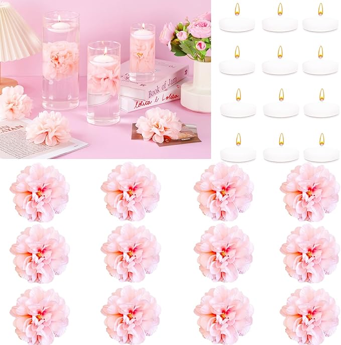 24 Pcs Floating Candles for Centerpieces and Floating Flowers for Centerpieces by Unknown