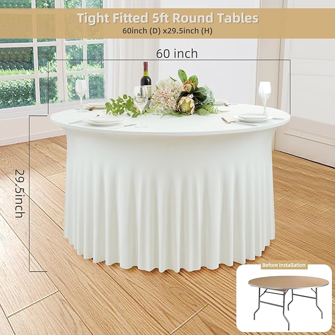 2 Pack Ivory Spandex Round Tablecloths - Image 5