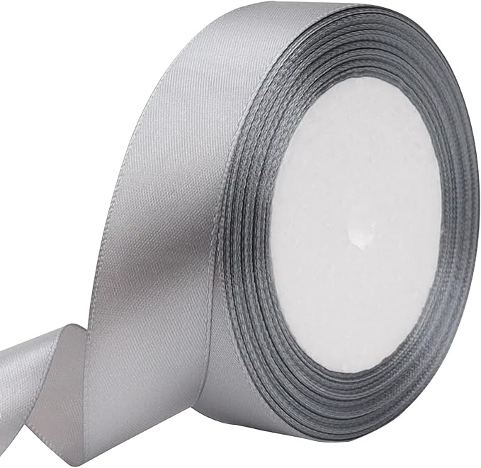 Gray Solid Satin Ribbon 1 Inch 25 Yards Solid Polyester Fabric Ribbon by Riunbb