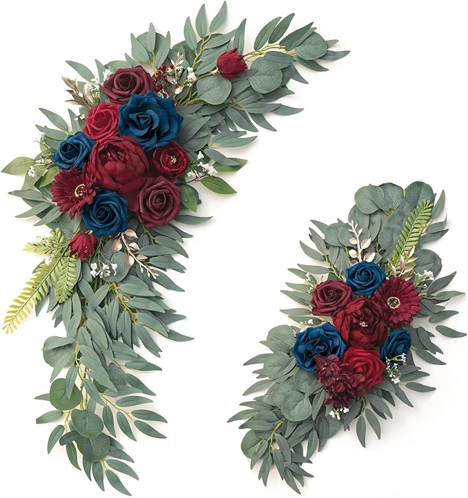 ponatia Wedding Arch Flowers, Burgundy and Navy Flowers Wedding Decorations by ponatia