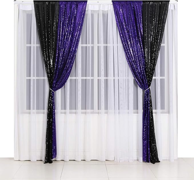 Poise3EHome 2ft x 8ft Purple Sequin Photography Backdrop Curtain 2 Panels - Image 8
