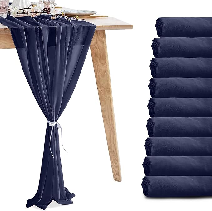 10 Pack 10ft Navy Blue Chiffon Table Runners Wedding Table Runner Sheer by VZZNN