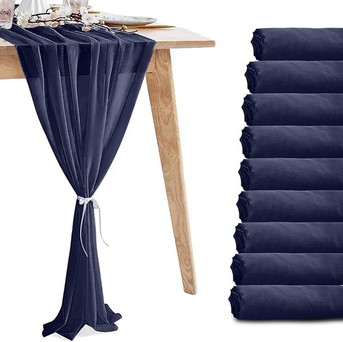 10 Pack 10ft Navy Blue Chiffon Table Runners Wedding Table Runner Sheer by VZZNN