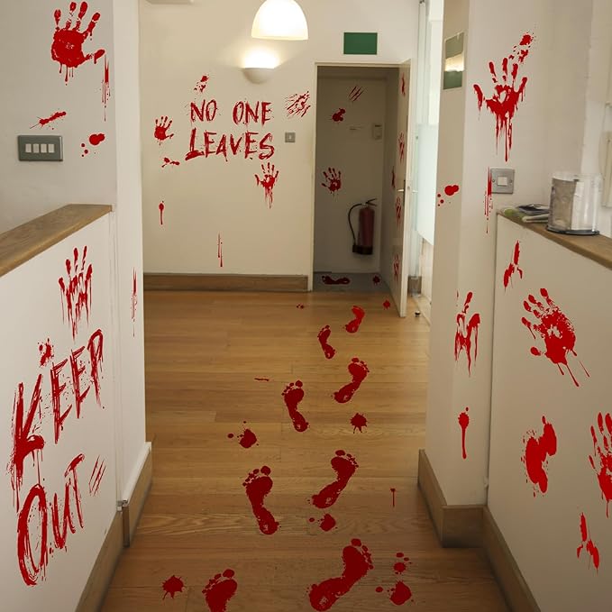 Halloween Bloody-Handprint-Footprints Floor Stickers, Scary Halloween Party by RingWeedingBearerGifts