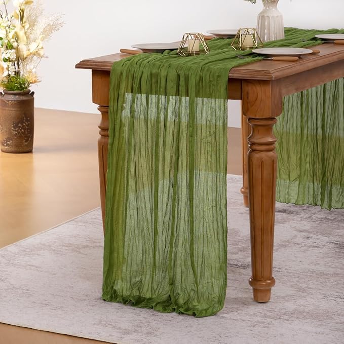 MLMW 3 Pack Fall Cheesecloth Table Runner Forest Green Boho Cheese Cloth Gauze - Image 4
