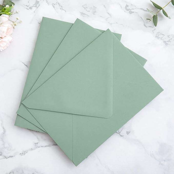 PONATIA 50PCS A7 Euro Flap Envelope, 5.25 x 7.25'' Sage Green Flowers Liner - Image 6