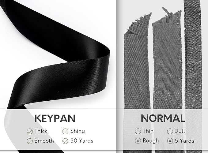 Black Satin Ribbon 1-1/2 Inch x 50 Yards Double-Faced Polyester Hair Ribbons - Image 4