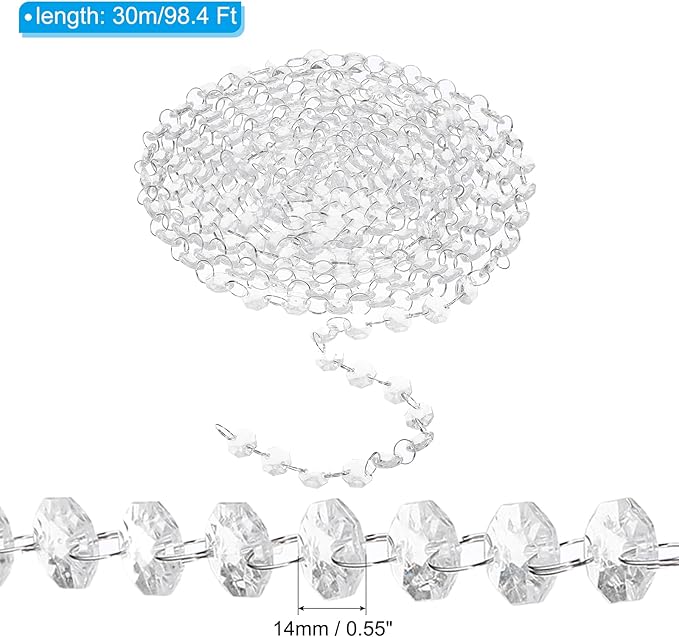 PATIKIL 14 mm Crystal Garland Strands, 98.4 Ft Acrylic Octagon Chandelier Bead - Image 2