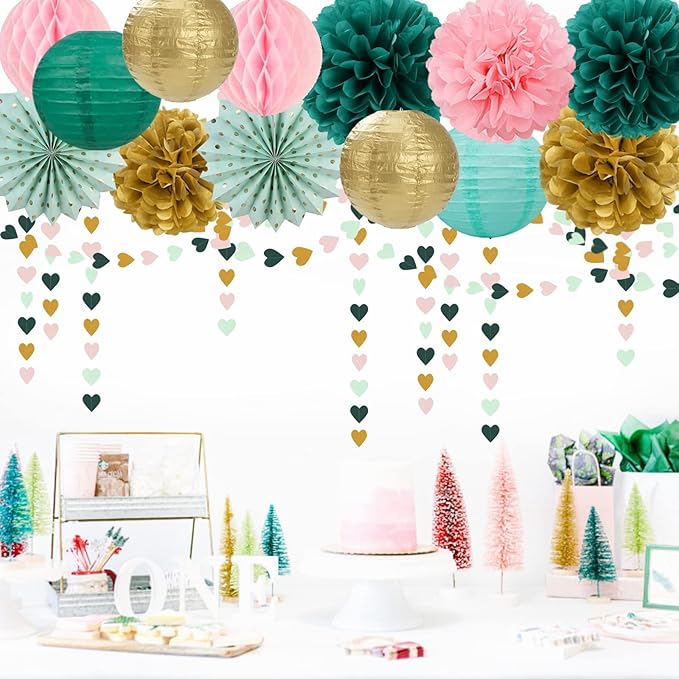 Sage-Green Pink-Gold Baby-Shower Party Decorations - Image 3