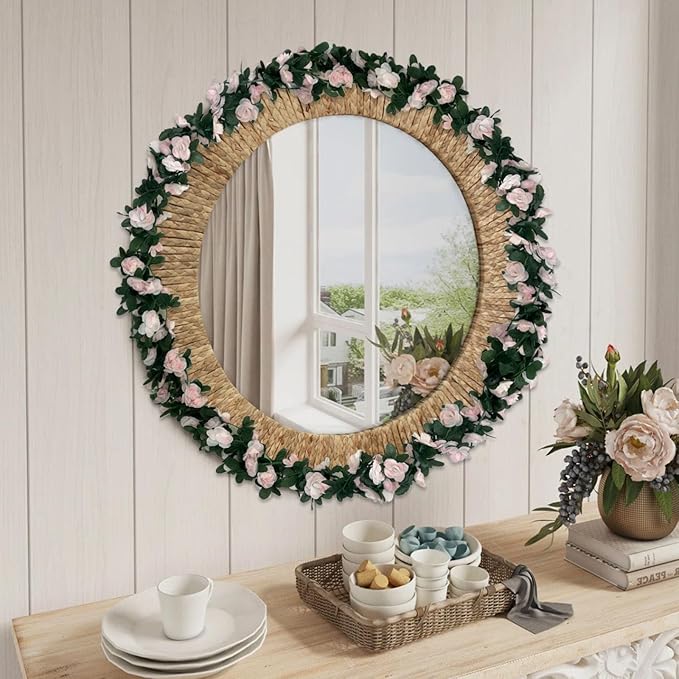 8Pcs 63Ft Light Pink Rose Garland, Fake Rose Hanging Flowers, Artificial Flower - Image 5