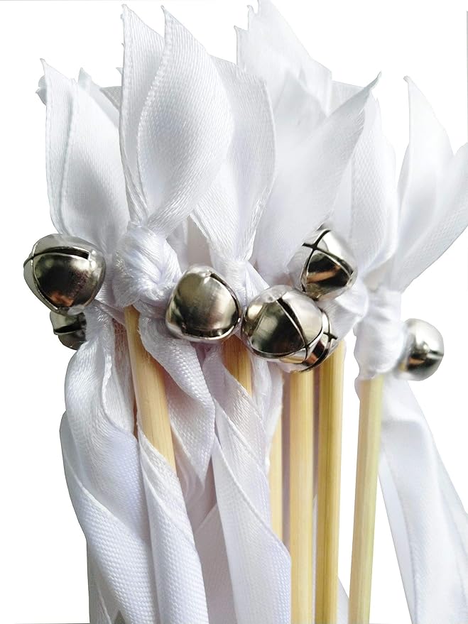 50PCS Ribbon Wands with Triple Ribbon and Silver Bell Party Wand Party Favors - Image 4