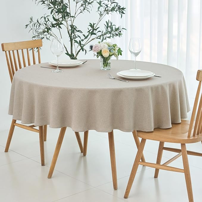 maxmill Round Linen Textured Tablecloth Spill-Proof Stainproof Wrinkle Free by maxmill