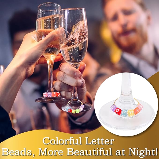 60 Sets DIY Wine Glass Charms – 780 Letter Beads 120 Gold Beads 60 Charm Rings - Image 2