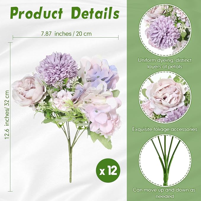 Tigeen Artificial Flowers Artificial Peonies Silk Flowers Faux Peony Fake Peony - Image 2