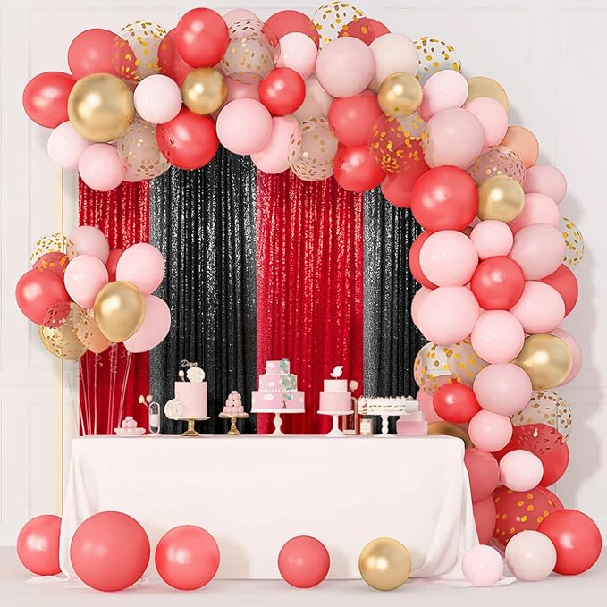 ShinyBeauty 4 Panels Black and Red Sequin Backdrop | 2Ft x 8Ft Sparkle Photo - Image 6
