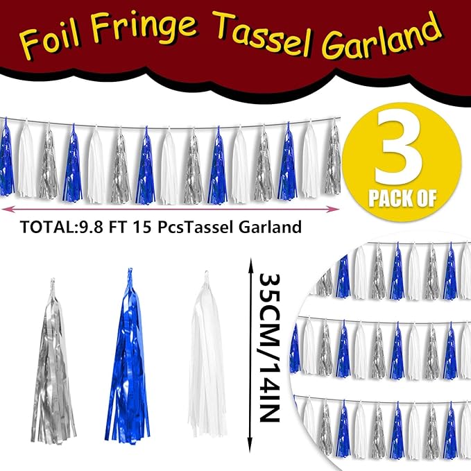 3P Metallic Fringe Tassel Banner Garland Foil Tinsel Streamer Wall Hanging - Image 2