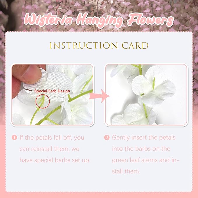 24 Pack Light Pink Wisteria Hanging Flowers, 3.4 Ft Fake Hanging Flowers - Image 3