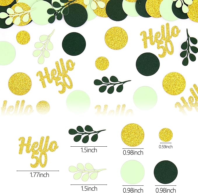 300PC Gold Glitter and Sage Green Happy 50th Birthday Decorations - Image 6