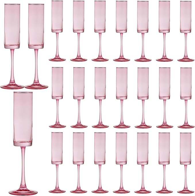 24 Pieces Pink Champagne Flutes 6 OZ Straight Sided Wine Glasses Champagne Long by Unknown