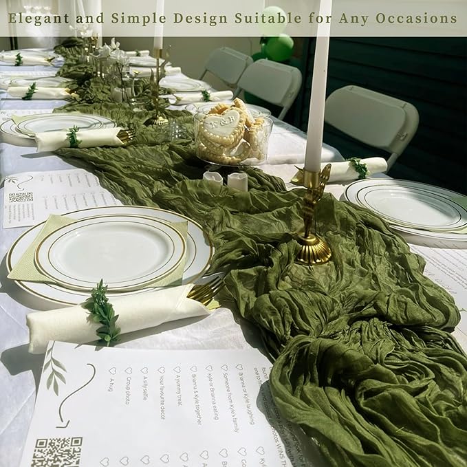 12 Pack Olive Green 10FT Cheesecloth Table Runner Rustic Gauze Cheese Cloth - Image 7