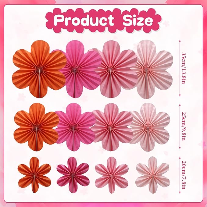 BestoFun 12 PCS Paper Flowers Fans Pink and Orange Party Decorations Paper - Image 2