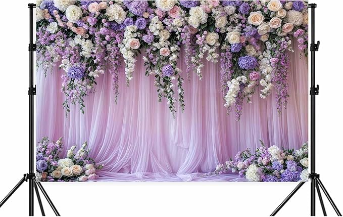 10x10ft Purple Lavender Floral Bridal Backdrop Wedding Flower Photography - Image 6