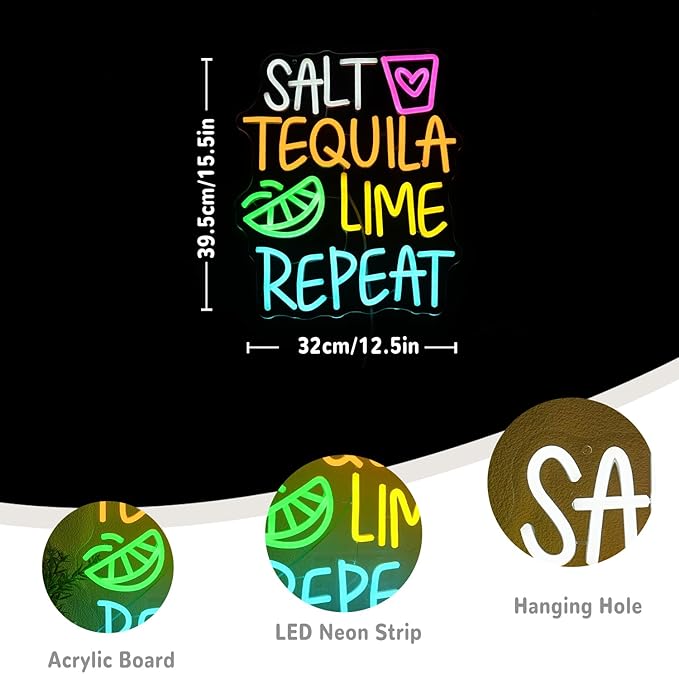 Salt Tequila Lime Repeat Neon Sign - Image 3