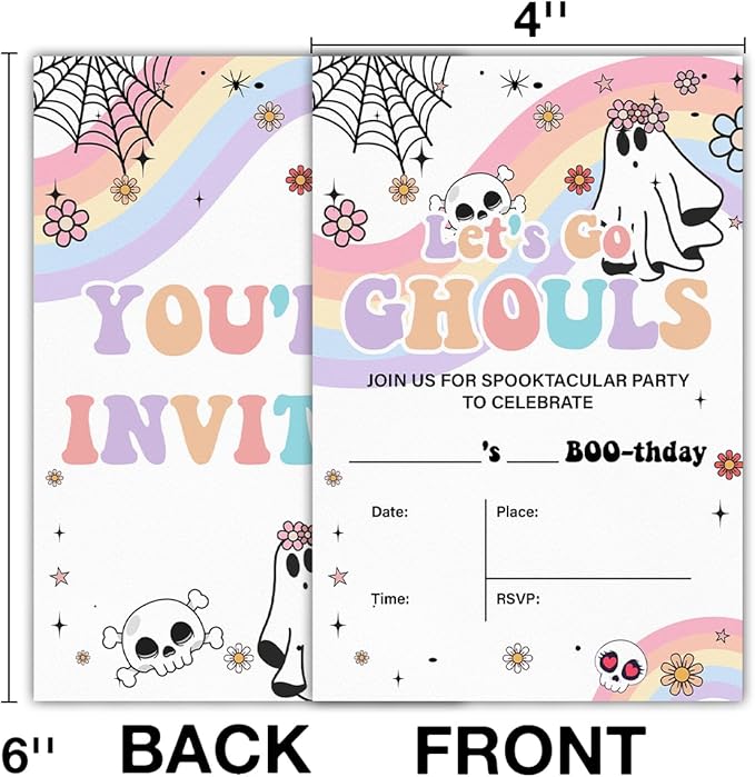 Halloween Birthday Invitations Groovy Rainbow Ghost Halloween Birthday Party - Image 2