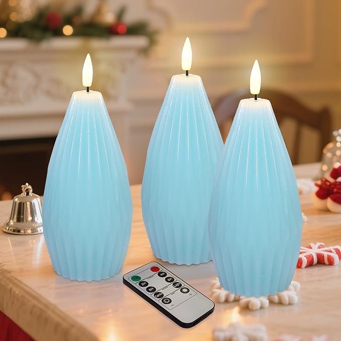 Silverstro Ocean Flameless Candles Remote Irregular Polygon Ribbed Design Real - Image 7