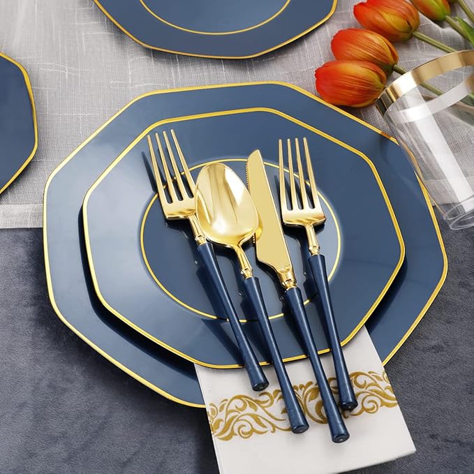KIRE 140Pcs Blue Plastic Plates - Image 5