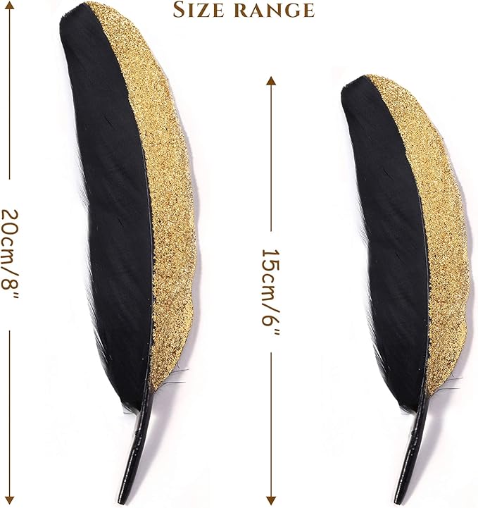 BABEYOND 42 Pcs 1920s Gatsby Gold Dipped Feather Natural Décor Glitter Feather - Image 2