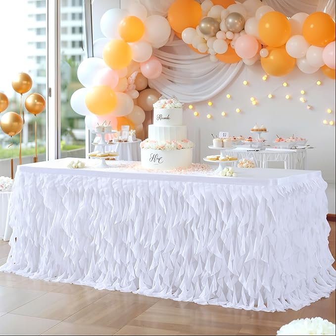 Partisky White Tulle Curly Willow Table Skirt - Image 2