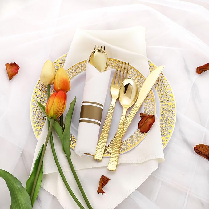Supernal Set of 60 Wrapped Plastic Silverware Gold Pre Rolled Silverware Set - Image 4