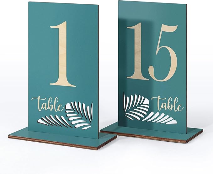 Wooden Table Numbers 1-15, 3.2x5.8 Inch Double Sided Rustic Blue Wedding Table by HZGUEOSTB