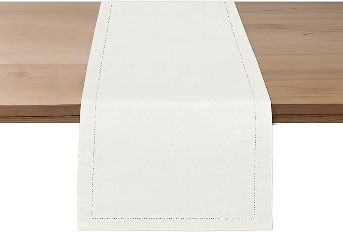 Ruvanti Linen Table Runner 90 Inches, Classic Hemstitch, Non-Slipping, Stain by Ruvanti