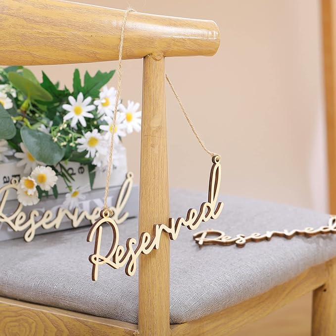 12 Pcs Reserved Seating Signs for Wedding Chairs Hanging Wooden Rustic Reserved - Image 3