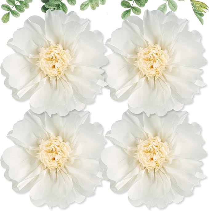SUNBEAUTY 4 Pcs 20" White Giant Paper Flowers Large Crepe Tissue Artificial by SUNBEAUTY