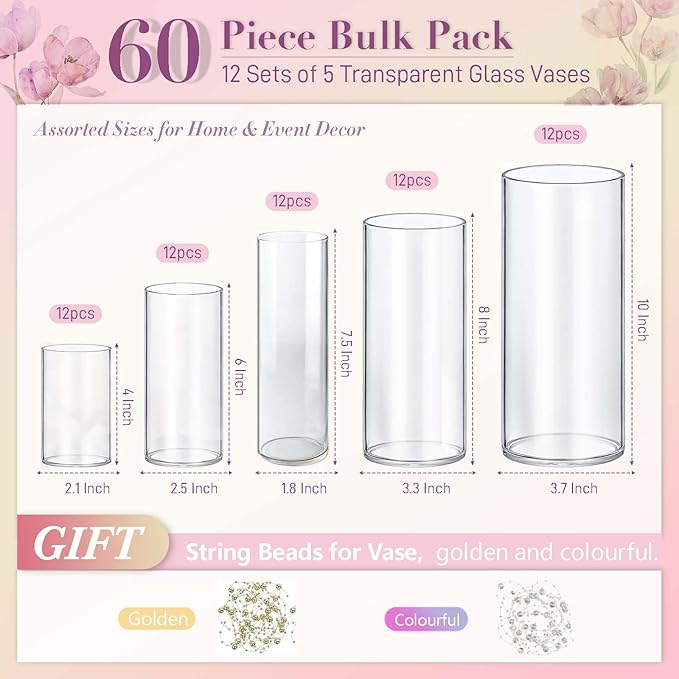 60pcs Glass Vase Cylinder Vases - Image 2