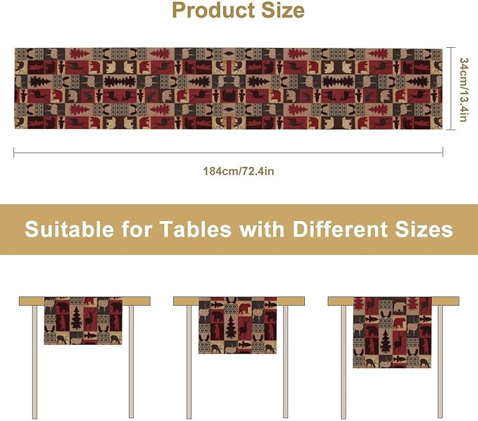 Retro Rustic Bear Table Runner, Wild Bear Cabin Pine Farmhouse Table Runner - Image 3