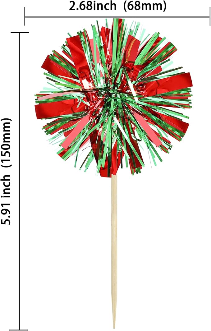 Ephlyn 30Pcs Foil Firework Cupcake Toppers Sparkle Tinsel Drink Birthday Cake - Image 2