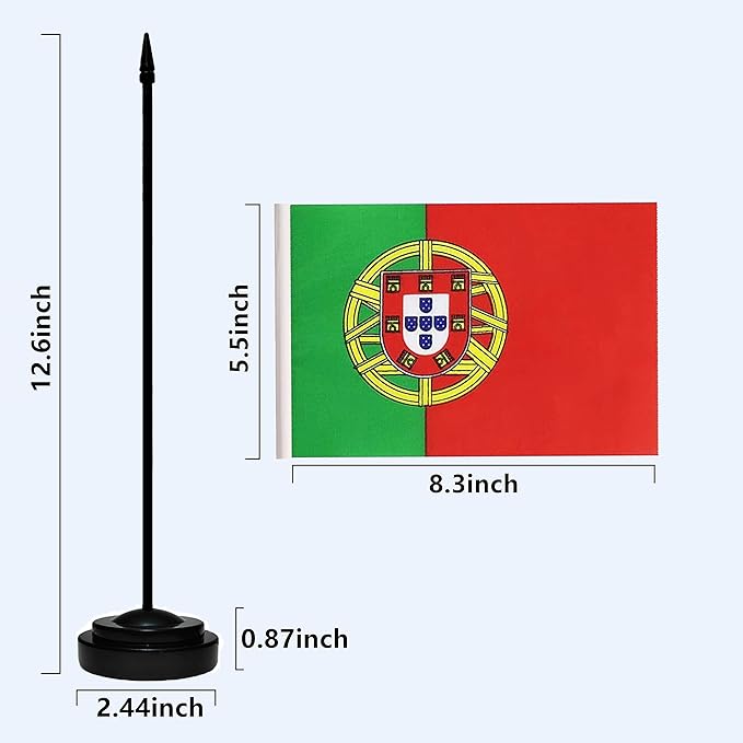 Portugal Portuguese Deluxe Desk Flag Set Small Mini Miniature Portugal - Image 3